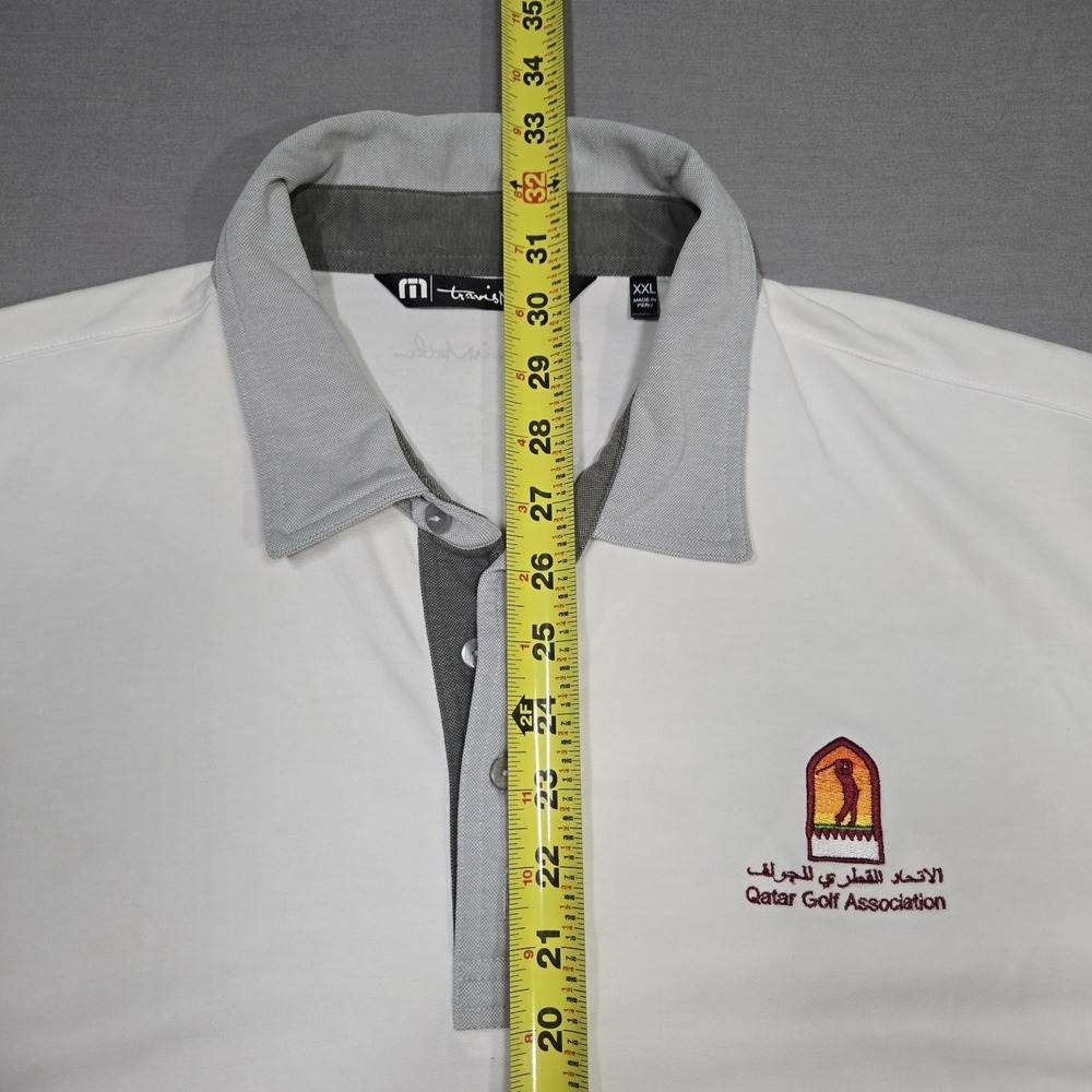 Travis Mathew Shirt Mens XXL White Lightweght Golf Polo Qatar Golf Association - Picture 9 of 9